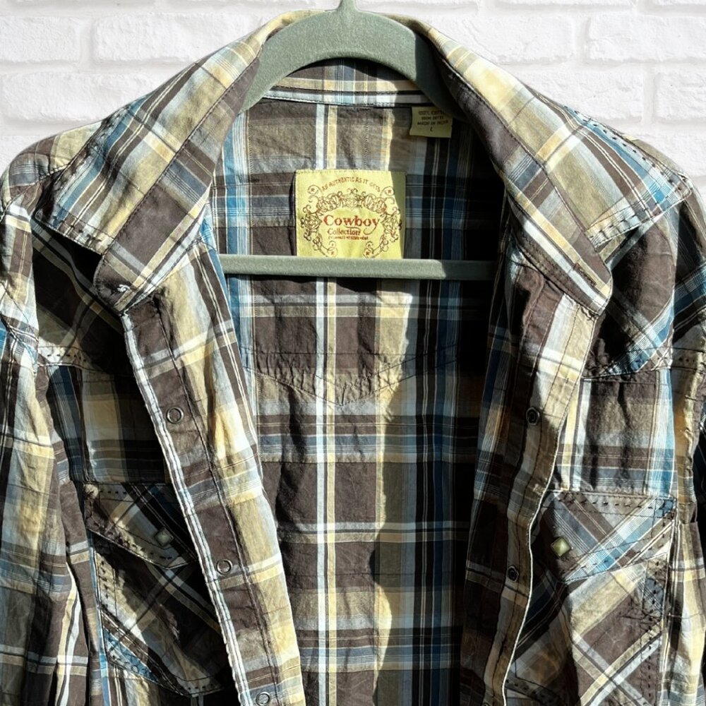 Men’s Cowboy Collection by Lames Western Wear Plaid Snap Shirt - Large - Picture 2 of 4